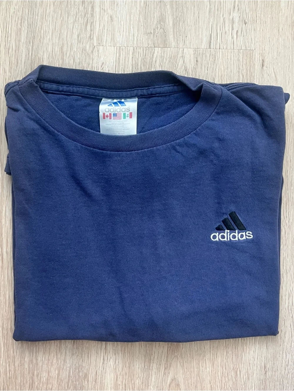 Vintage Y2K 90s Adidas Embroidered Logo T-Shirt Navy Blue Tee Mens XL